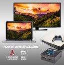 Switch - Spliter de HDMI Argom, ARG-AV-5120 - 2 en 1 Bidireccional, 2 entradas HDMI a 1 salida HDMI o 1 entrada HDMI a 2 salidas HDMI, Resolución máxima: 3840x2160p a 60 Hz.