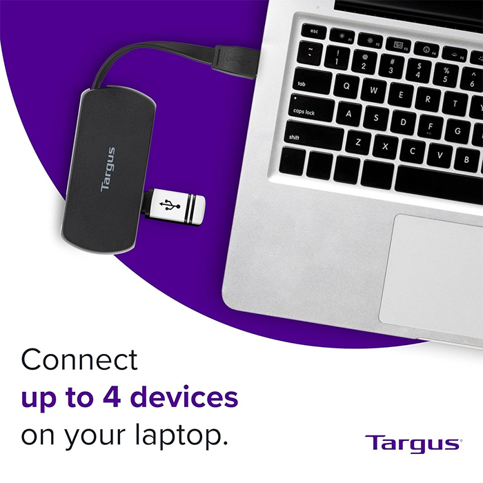 Hub USB 2.0 Targus - 4 Puertos, Velocidad 480 Mbps, compatible con PC y Mac, Negro ACH114US