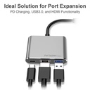 Adaptador Argom, ARG-UB-0181 Tipo-C 3 en 1, 1 salida HDMI 4K, un puerto USB3.0 y una ranura de entrada PD Tipo-C, resolucion 4K(3840 x 2160p a 30 Hz).