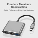 Adaptador Argom, ARG-UB-0181 Tipo-C 3 en 1, 1 salida HDMI 4K, un puerto USB3.0 y una ranura de entrada PD Tipo-C, resolucion 4K(3840 x 2160p a 30 Hz).