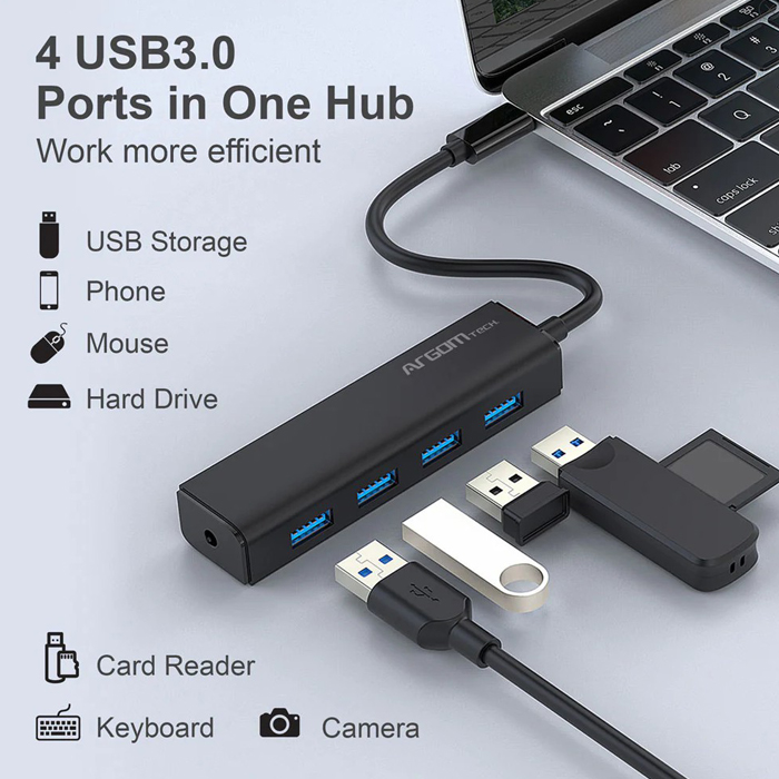Hub Argom ARG-UB-0090 - USB Tipo-C a 4 Puertos USB 3.0
