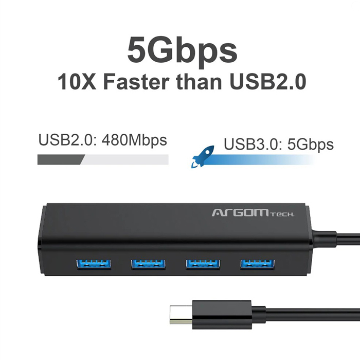 Hub Argom ARG-UB-0090 - USB Tipo-C a 4 Puertos USB 3.0