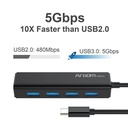 Hub Argom ARG-UB-0090 - USB Tipo-C a 4 Puertos USB 3.0