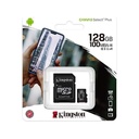 Tarjeta de memoria MicroSD Kingston Select Plus - UHS-I clase 10, hasta 100MB/s Lectura, 10MB/s escritura, con capacidad de 128GB. SDCS2/128GB