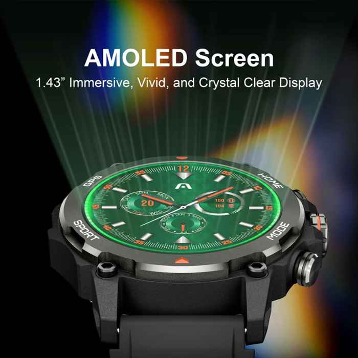 Reloj inteligente Argom SkeiWatch C80 ARG-WT-6080BK - Pantalla 1.43" Amoled , Bluetooth 5.3, Grado Militar, Negro. ARG-WT-6080BK