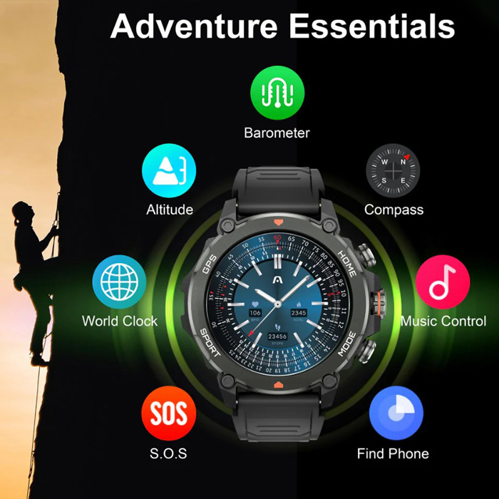 Reloj inteligente Argom SkeiWatch C80 ARG-WT-6080BK - Pantalla 1.43" Amoled , Bluetooth 5.3, Grado Militar, Negro. ARG-WT-6080BK