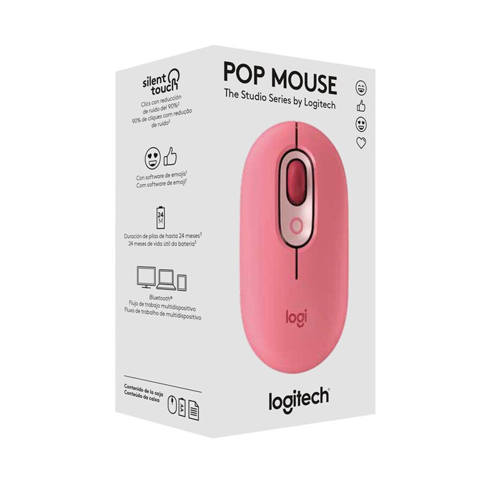 Mouse Logitech POP - Ratón inalámbrico, bluetooth, óptico, 4000 dpi, color heartbreaker rose. 910-006545