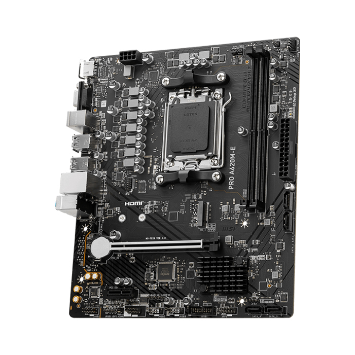 Tarjeta Madre AMD MSI PRO A620M-E - AM5, AMD A620, 2x DDR5 6600Mhz(OC), PCIe 4.0 x16, HDMI, VGA, USB 2.0, M.2, SATA 6Gb/s. PRO A620M-E