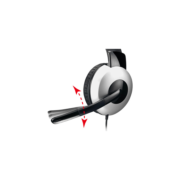 Auricular Genius HS-05A - Audífono con micrófono deluxe, flexible, controles en línea, cable enrollable, color negro/gris.