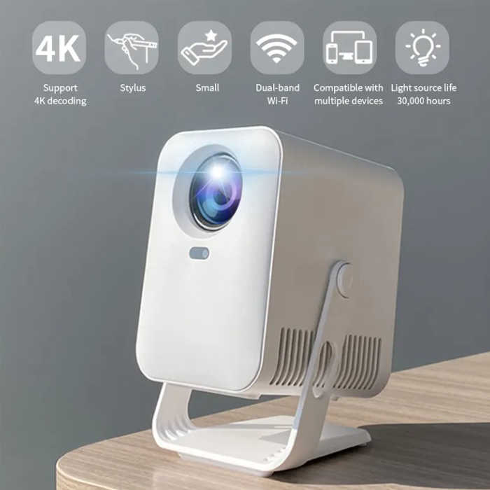 Mini proyector portátil C600 - 4K (1080P), WiFi, Bluetooth, HDMI, USB, Android 11, Wi-Fi 6, BT5.0, corrección trapezoidal automática Pantalla hasta 150 pulgadas, Blanco. C600