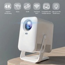 Mini proyector portátil C600 - 4K (1080P), WiFi, Bluetooth, HDMI, USB, Android 11, Wi-Fi 6, BT5.0, corrección trapezoidal automática Pantalla hasta 150 pulgadas, Blanco. C600