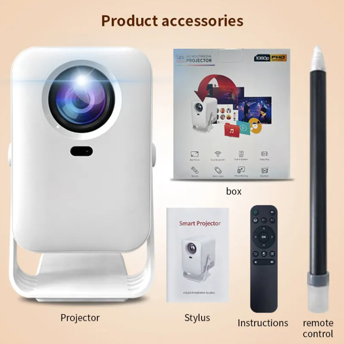 Mini proyector portátil C600 - 4K (1080P), WiFi, Bluetooth, HDMI, USB, Android 11, Wi-Fi 6, BT5.0, corrección trapezoidal automática Pantalla hasta 150 pulgadas, Blanco. C600