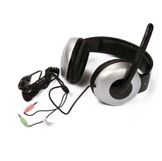 Auricular Genius HS-05A - Audífono con micrófono deluxe, flexible, controles en línea, cable enrollable, color negro/gris.