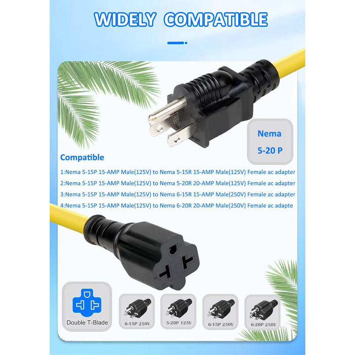 Cable Adaptador O.E.M - 12 AWG de 15 amperios a 20 amperios [4 en 1], para Nema 5-15P a 5-20R, 5-15P a 6-15R, 5-15P a 6-20R, 12 AWG de 15A a 20A. NEMA TH26AC