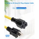 Cable Adaptador O.E.M - 12 AWG de 15 amperios a 20 amperios [4 en 1], para Nema 5-15P a 5-20R, 5-15P a 6-15R, 5-15P a 6-20R, 12 AWG de 15A a 20A. NEMA TH26AC