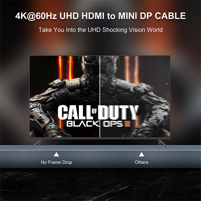 Adaptador HDMI VCOM CG497 - HDMI Tipo-A hembra + USB a Mini DisplayPort macho, 3840x2160, 60Hz, color negro. CG497-0.15