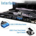 Adaptador para Tarjeta Madre - USB 3.0 (USB3.1 Gen 2) Cabezal interno (19 pines) a USB 3.1/3.2 Tipo-C (20 pines) Panel frontal.