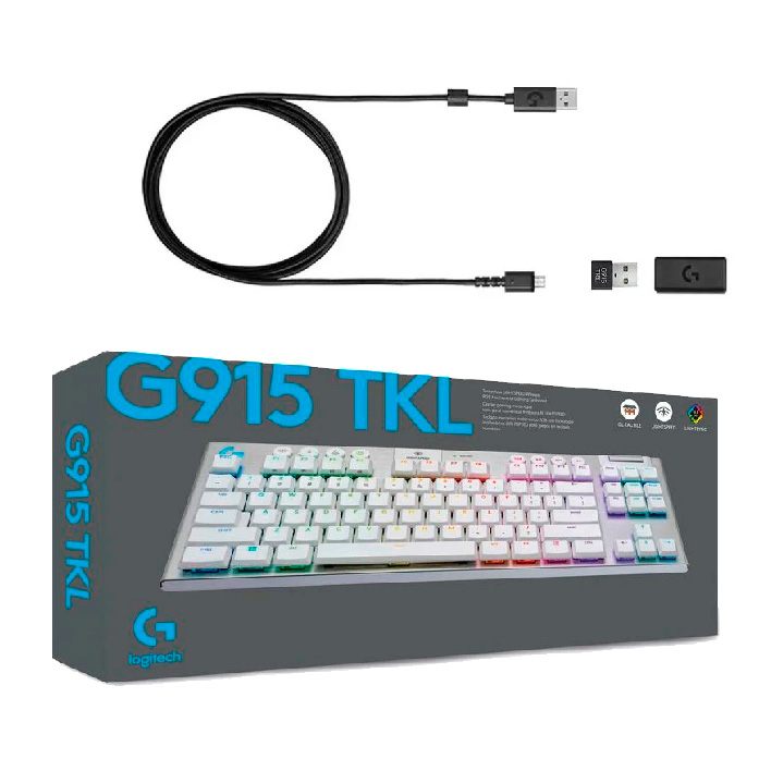 Teclado Logitech G915 TKL - Teclado Mecánico Inalámbrico para Gamers, RGB LightSync, USB/Bluetooth, Inglés, Blanco. 920-009660