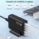 Cargador de pared O.E.M. - Multi cargador GaN 200 Watts, 2 x USB, 4 Tipo-C, Conexión 100V-240V 110v. YFY-1Q37