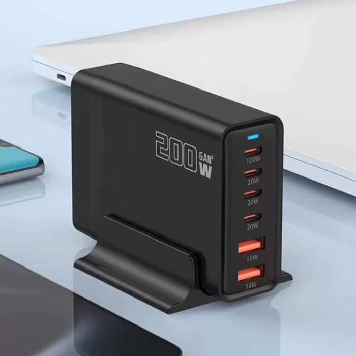 Cargador de pared O.E.M. - Multi cargador GaN 200 Watts, 2 x USB, 4 Tipo-C, Conexión 100V-240V 110v. YFY-1Q37