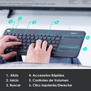 Teclado Logitech K400 PlusTV - Teclado inalámbrico con touchpad multitoque, Receptor Unifying USB hasta 10m, Español 920-007123