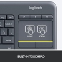 Teclado Logitech K400 PlusTV - Teclado inalámbrico con touchpad multitoque, Receptor Unifying USB hasta 10m, Español 920-007123
