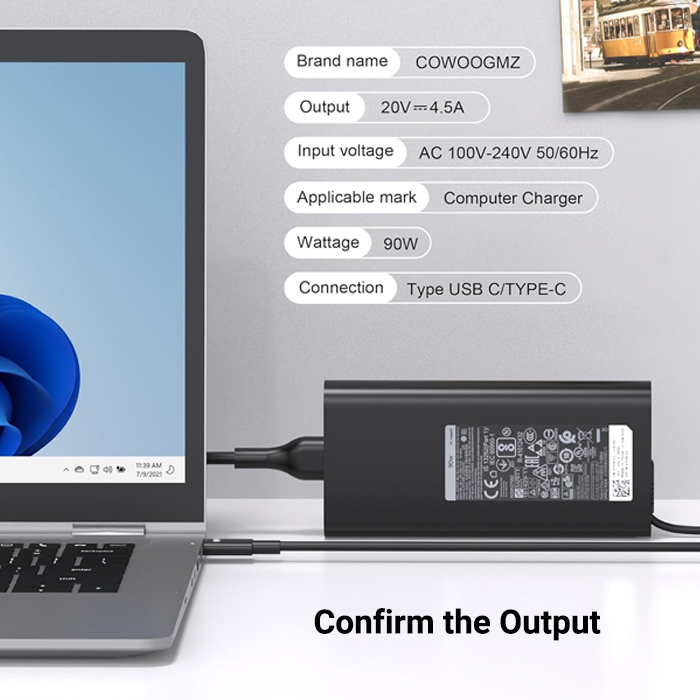 Adaptador para Laptop universal ‎- USB tipo C de 90W, 20V, 3.25A, Lenovo, HP, Dell, Asus, Samsung, Acer (Compatible con carga USB C de 100 W, 90 W, 65 W). DE130W (copia)