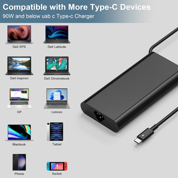 Adaptador para Laptop universal ‎- USB tipo C de 90W, 20V, 3.25A, Lenovo, HP, Dell, Asus, Samsung, Acer (Compatible con carga USB C de 100 W, 90 W, 65 W). DE130W (copia)
