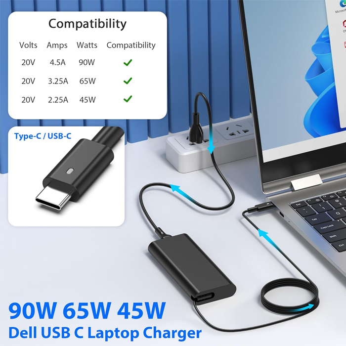 Adaptador para Laptop universal ‎- USB tipo C de 90W, 20V, 3.25A, Lenovo, HP, Dell, Asus, Samsung, Acer (Compatible con carga USB C de 100 W, 90 W, 65 W). DE130W (copia)