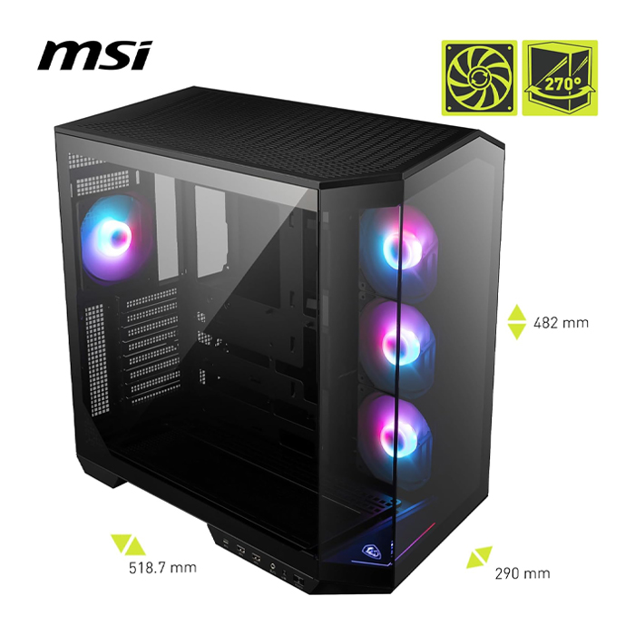 Caja Micro - ATX Tower MAG PANO - ARGB, 1 x USB 3.2 Gen 1 Tipo-A, 1 x USB 3.2 Gen 2x2 Tipo-C, 1 x Salida de audio/Entrada de micrófono, 1 x Botón de interruptor LED, 1 x Botón de encendido, Color Negro. MAG PANO 100R PZ