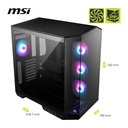 Caja Micro - ATX Tower MAG PANO - ARGB, 1 x USB 3.2 Gen 1 Tipo-A, 1 x USB 3.2 Gen 2x2 Tipo-C, 1 x Salida de audio/Entrada de micrófono, 1 x Botón de interruptor LED, 1 x Botón de encendido, Color Negro. MAG PANO 100R PZ