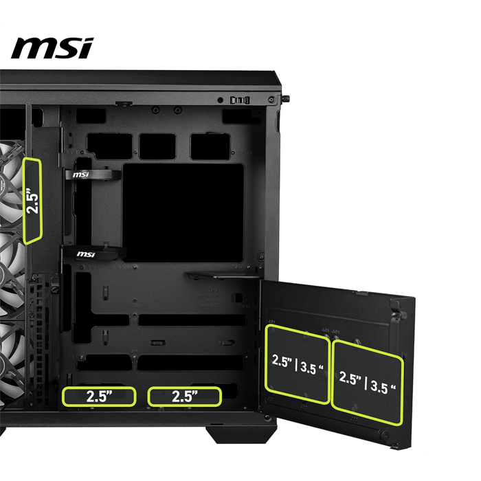 Caja Micro - ATX Tower MAG PANO - ARGB, 1 x USB 3.2 Gen 1 Tipo-A, 1 x USB 3.2 Gen 2x2 Tipo-C, 1 x Salida de audio/Entrada de micrófono, 1 x Botón de interruptor LED, 1 x Botón de encendido, Color Negro. MAG PANO 100R PZ