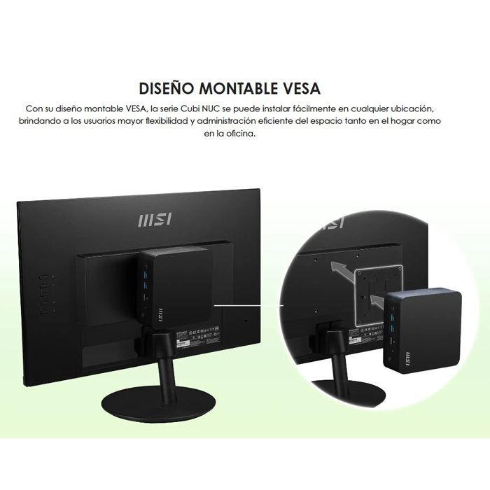 Mini Barebone MSI Cubi NUC - Intel® Core™ i7-1255U, wifi, bluetooth 5.3, soporta 64GB DDR4, 2.5" HDD/SSD, HDMI, Thunderbolt, USB 3.2, No sistema operativo. Cubi 5 12M-016BUS