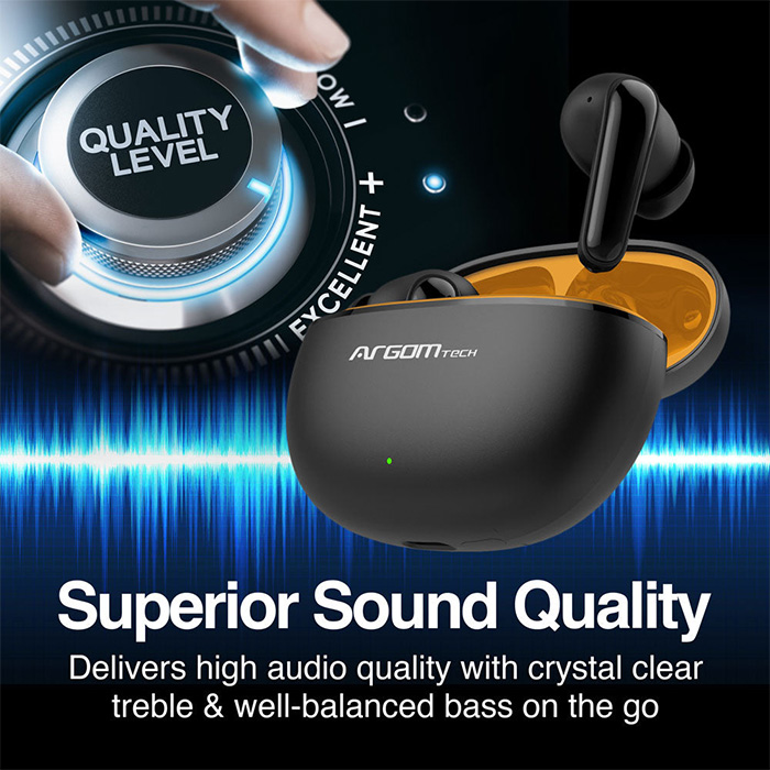 Auricular Argom SkeiPods E20 - Audífonos con Micrófono, Inalámbrico, Bluetooth, Cancelacion de ruido, Negro. ARG-HS-5020BK.