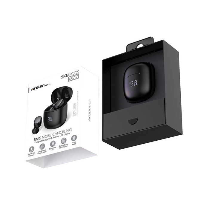 Auricular Argom SKEIPODS E66 - Audífonos con Micrófono, Inalámbrico, Bluetooth, Cancelacion de Ruido, Pantalla Led, Negro. ARG-HS-5066BK.
