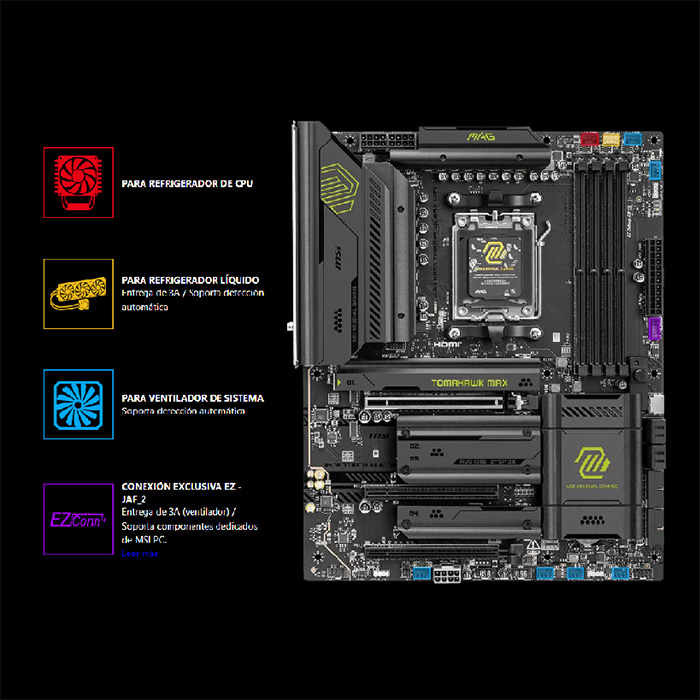 Tarjeta Madre AMD MSI MAG B850 TOMAHAWK MAX WIFI - AM5, AMD B850, 4x DDR5 8400Mhz(OC), 3x PCIe 4.0 x16, HDMI, USB 2.0,  3x USB Tipo C,  4x M.2, 4 SATA 6Gb/s. MAG B850 TOMAHAWK MAX WIFI