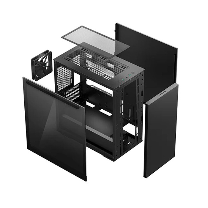 Caja DeepCool MACUBE 110 - Para Mini-ITX / Mico-ATX / ATX, conectores 1x USB 3.0, 1x USB 2.0, vidrio templado, 3x abanico de 120mm Frontal(no incluido), 1x abanico de 120mm Trasero(no incluido), color negro. R-MACUBE110-BKNGM0N-C-1