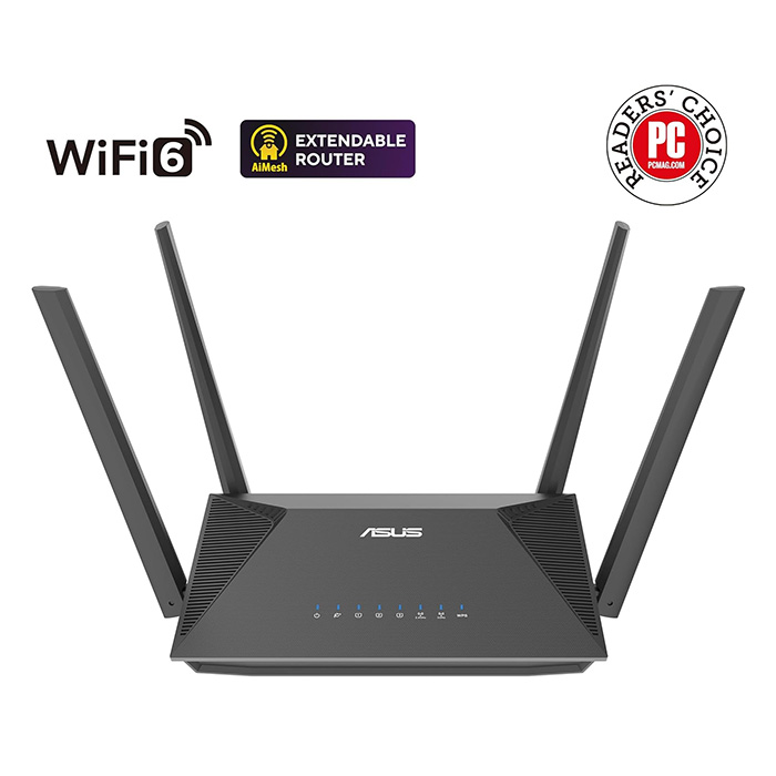 Red Inalambrica Asus RT-AX52 - AX1800 dual band WiFi 6, tecnología ASUS AiMesh WiFi, 1201Mbps + 574Mbps (5.0Ghz/2.4Ghz), RJ-45, 10/100/1000Mbps, cifrado WPA/WPA2/WPA3-Personal, WPA/WPA2-Enterprise. RT-AX52