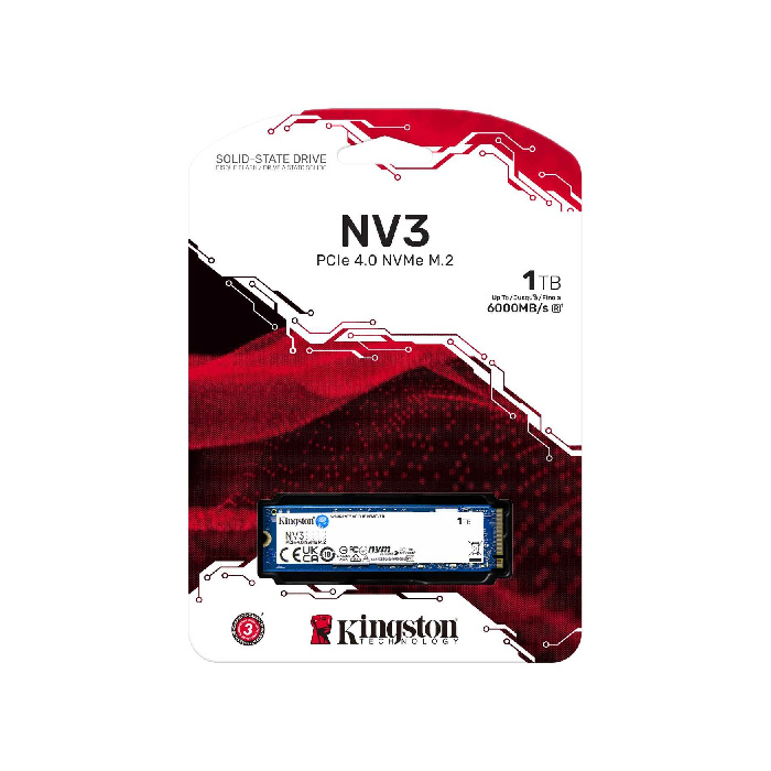 Unidad de Estado Sólido (SSD) Kingston NV3 - Capacidad de 1TB, 6000MB/s de lectura, 4000MB/s de escritura, NVMe PCIe 4.0 x4, M.2 2280. SNV3S/1000G