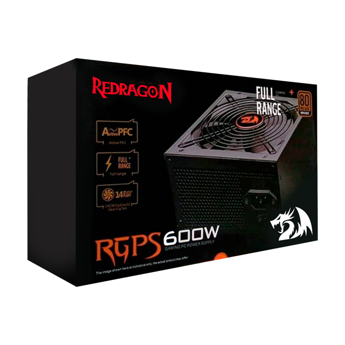 Fuente de Poder Redragon RGPS 600W PS002 - Potencia de 600W ATX, conexiones 2x PCI-Express, 6x SATA, certificado 80 PLUS Bronce. RGPS 600W PS002