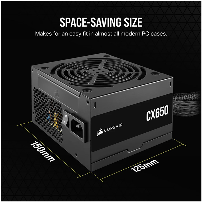 Fuente de Poder Corsair CX650 - Potencia de 650W ATX, conexiones 2 x PCI-Express, 3x SATA, certificado 80 PLUS Bronze. CP-9020278-NA