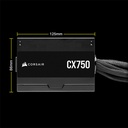 Fuente de Poder Corsair CX750 - Potencia de 750W ATX, conexiones 2 x PCI-Express, 3x SATA, certificado 80 PLUS Bronze. CP-9020279-NA