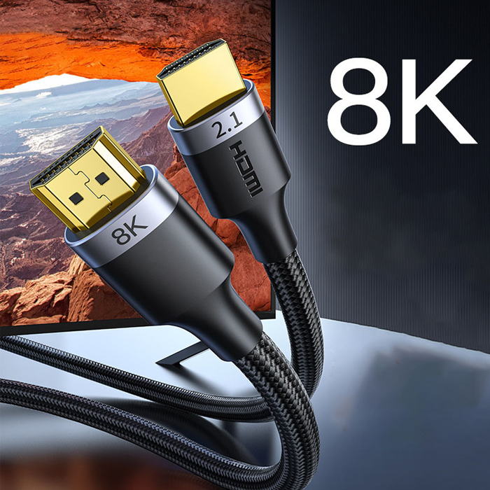 Cable Audio/Video HDMI 2.1 O.E.M. - 8K HDMI(macho) de alta definición, 120hz version 2.1, forrado en Nylon, Color: negro, 6 pies. FY-D-4001 2M