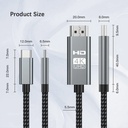 Cable Audio/Video Tipo C a HDMI 2.0 - 4K de alta definición, aleación de aluminio, con funda de nailon, niquelado, Color: Gris, negro, 6 pies. FY-H-4003 2M