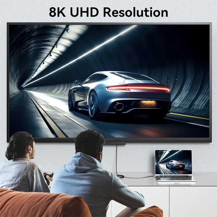 Cable Audio/Video Tipo C a HDMI 2.1 - 8K de alta definición, 48 Gbps (8K a 60 Hz, 4K a 120 Hz) forrado en Nylon, Color: negro, 6 pies. FY-H-4004-2M