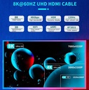 Cable Audio/Video HDMI a HDMI(macho) - de alta definición, version 2.1, Color: negro, 6 pies. FY-H-4005-2M