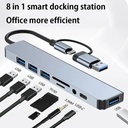 HUB O.E.M. - Tipo-C/USB 3.0 8 en 1, 1x USB 3.0, 3x 2.0, 1x TF, 1x SD, 1x RJ45, 1x 3.5mm audio, 1x Tipo C, FY-D-4010