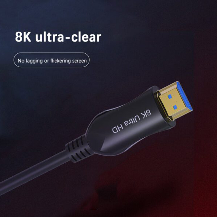 Cable Audio/Video HDMI Fibra Óptica O.E.M. - 8K Ultra HD, version 2.1, 8K@60Hz, 4K@120Hz, Color: negro, 90 pies (30 Metros). FY-H-4011-30M