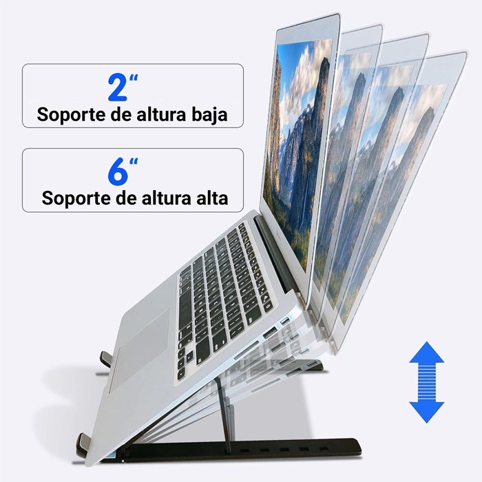 Soporte o Base portátil para Laptop de 9 a 15.6" , ajustable, de aluminio, color Negro. FY-7037-BK
