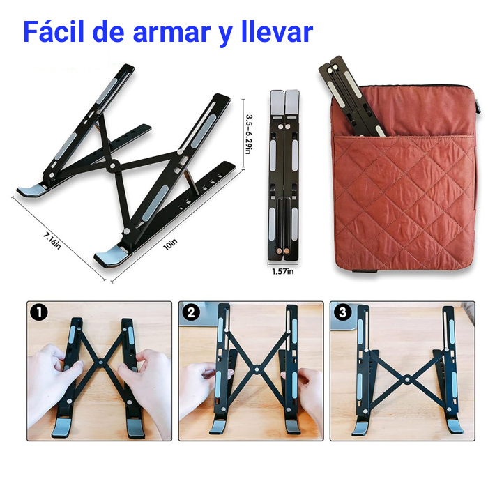 Soporte o Base portátil para Laptop de 9 a 15.6" , ajustable, de aluminio, color Negro. FY-7037-BK